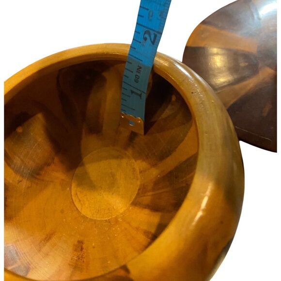 Vintage Bowl Wood With Lid & Sunburst Design Teak Made In Brazil READ & SEE PICS - Picture 5 of 9
